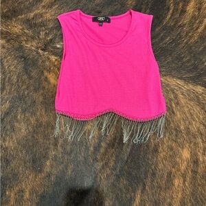 Pink Beaded Fringe Crop Top